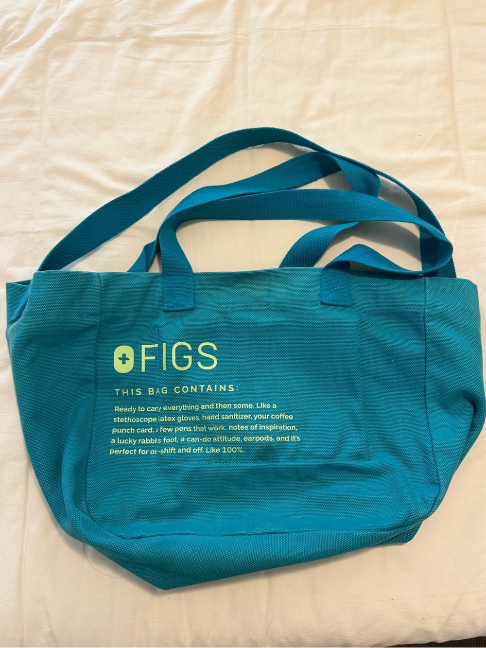 FIGS Teal Canvas Tote with Logo Print